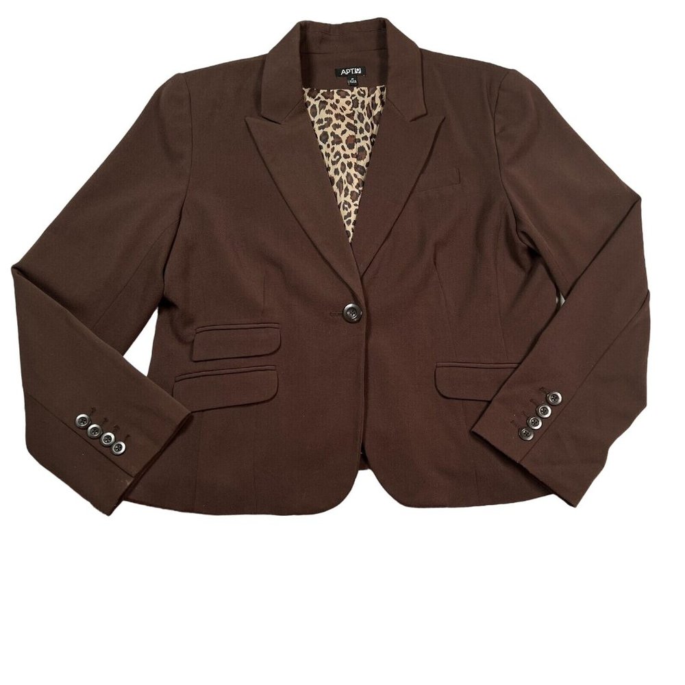 APT.9 Women's Long Sleeve Suit Jacket Flap Pockets One Button Close Brown 18